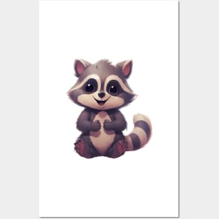 Cute Cartoon Baby Raccoon Illustration with friendly smiling face Posters and Art